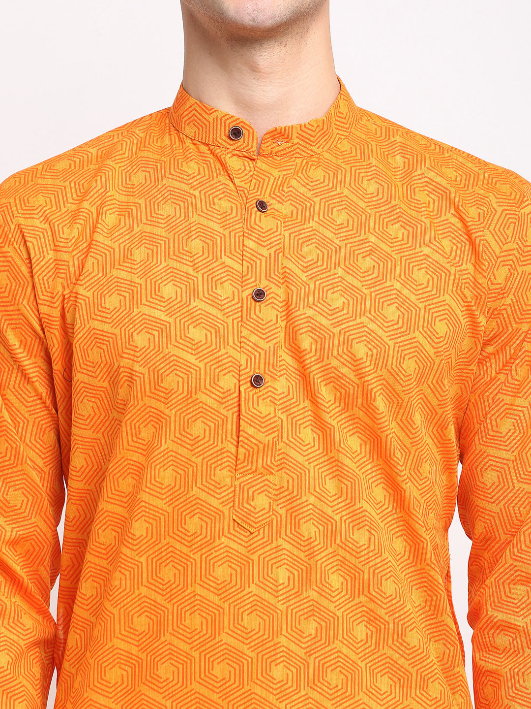 Jompers Men's Yellow Cotton Printed Kurta Only