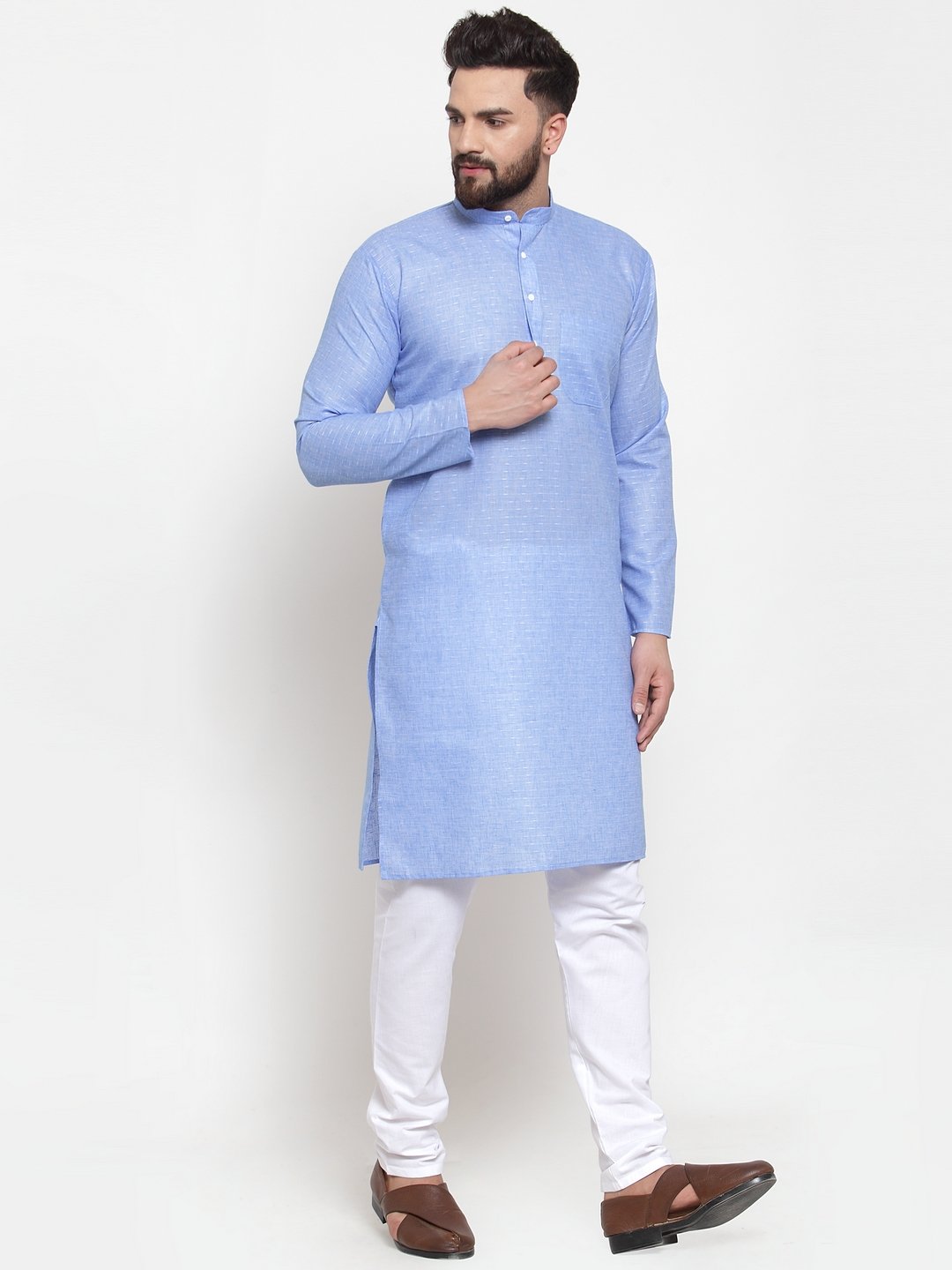 Jompers Men Blue Self-design Kurta with Churidar - Distacart