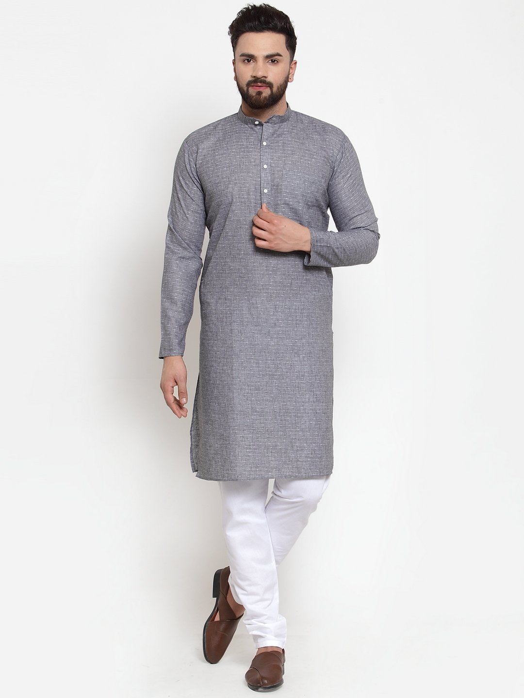 Jompers Men Grey Self-design Kurta with Churidar - Distacart