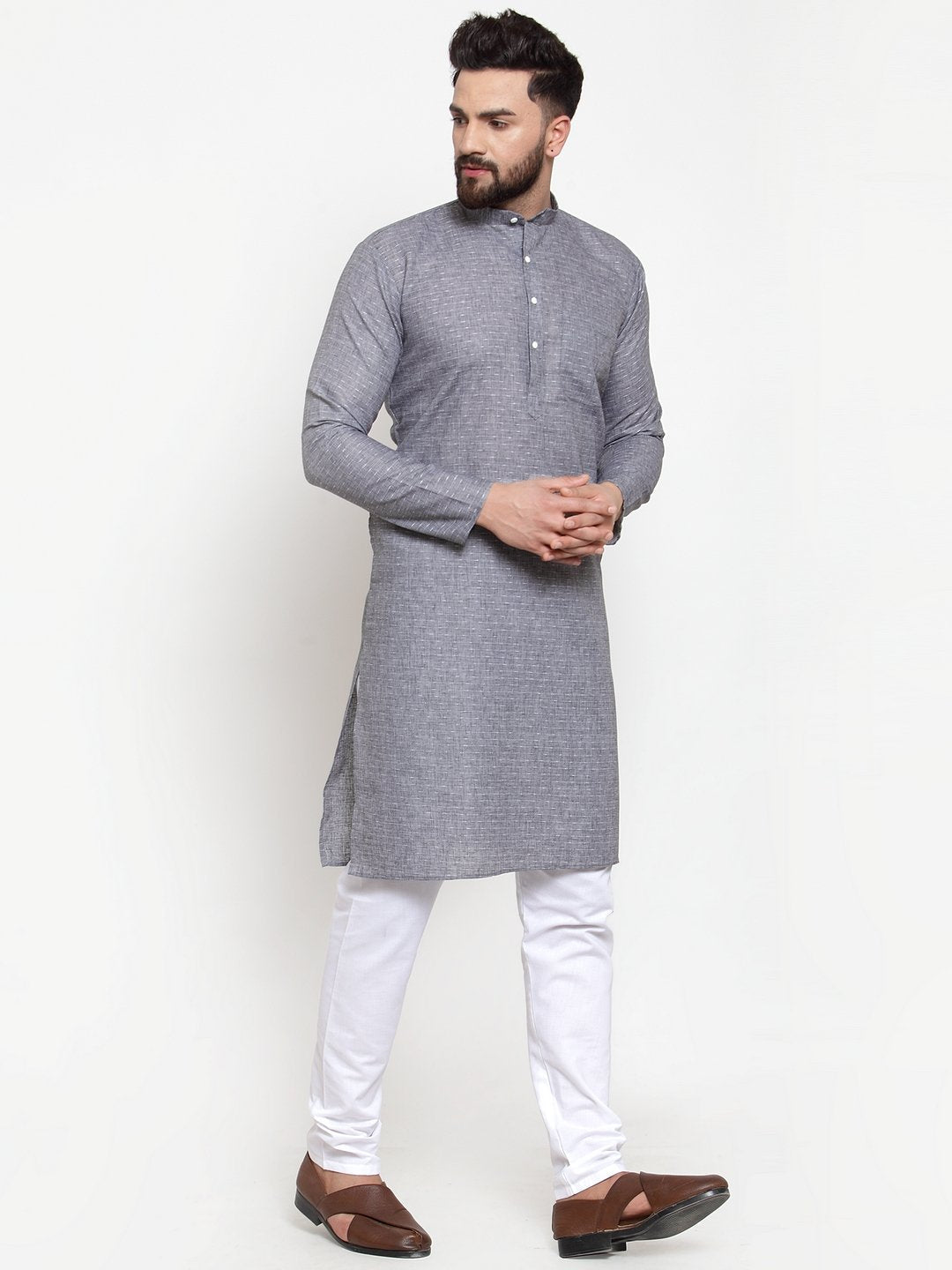 Jompers Men Grey Self-design Kurta with Churidar - Distacart