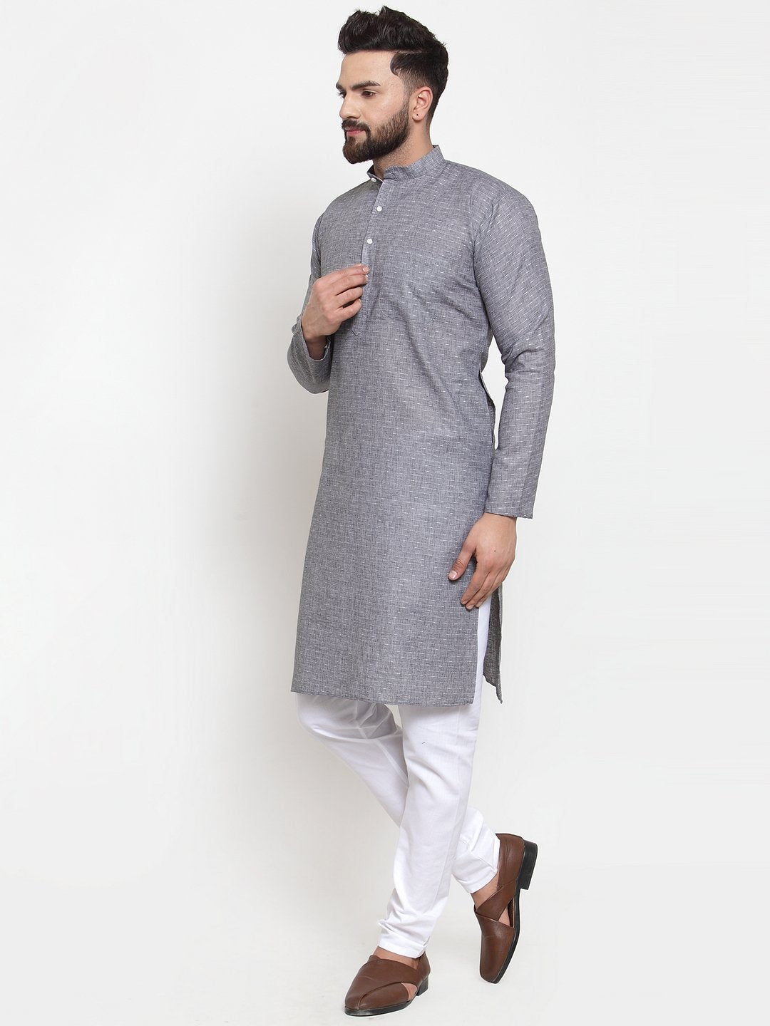 Jompers Men Grey Self-design Kurta with Churidar - Distacart