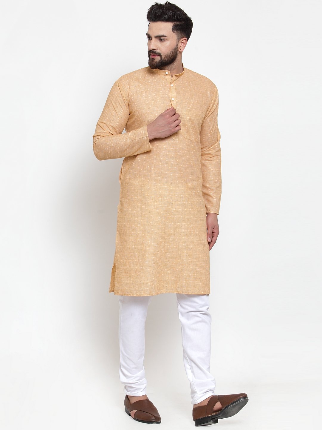 Jompers Men Orange Self-design Kurta with Churidar - Distacart