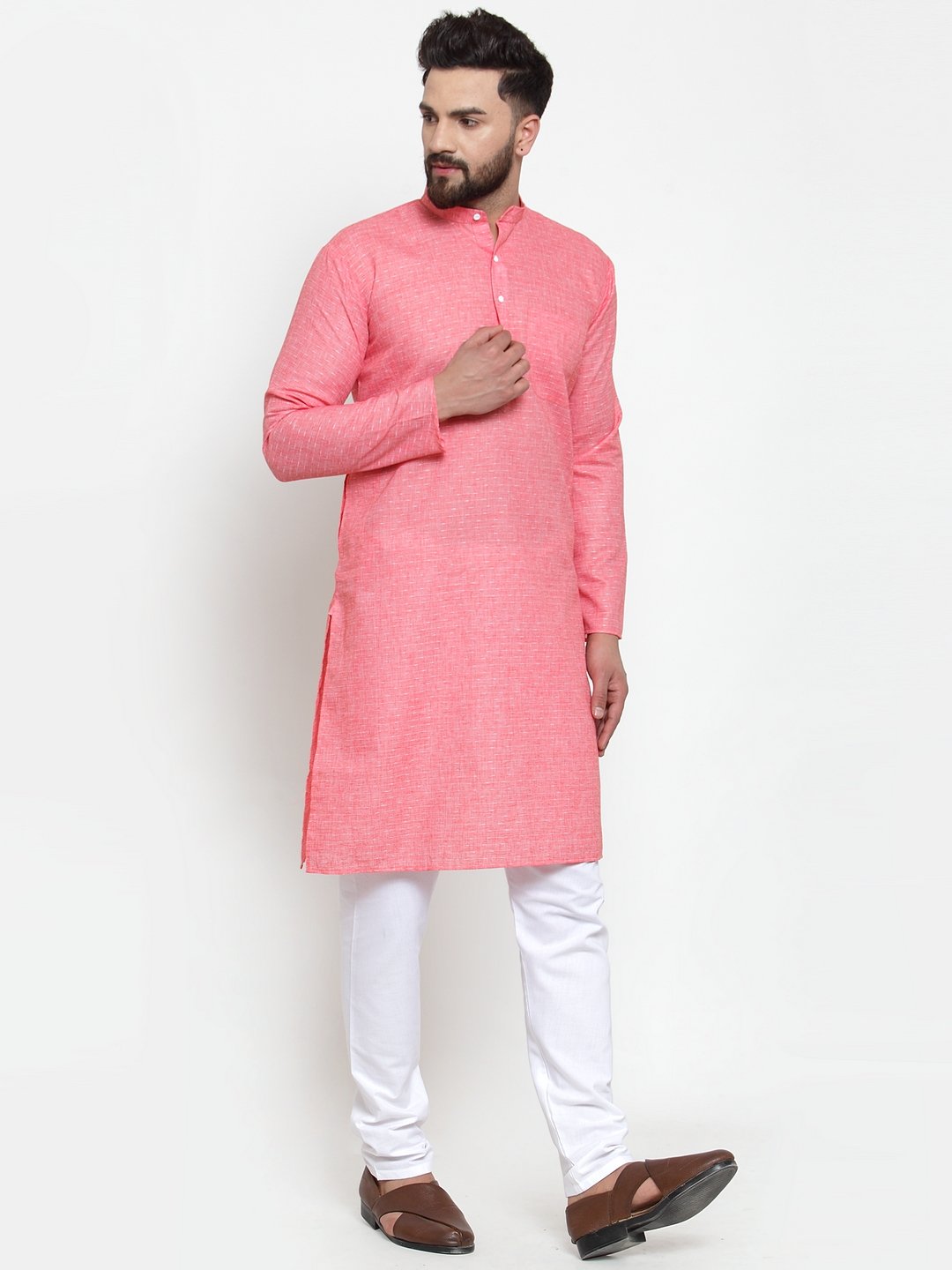 Jompers Men Pink Self-design Kurta with Churidar - Distacart