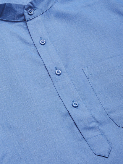 Jompers Men's Beautiful Blue Cotton Solid Kurta Pyjama