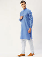 Thumbnail for Jompers Men's Blue Cotton Solid Kurta Only