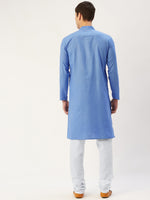 Thumbnail for Jompers Men's Blue Cotton Solid Kurta Only