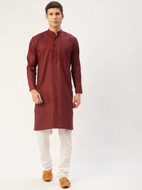 Thumbnail for Jompers Men's Maroon Cotton Solid Kurta Only