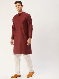 Thumbnail for Jompers Men's Maroon Cotton Solid Kurta Only
