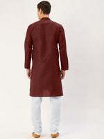Thumbnail for Jompers Men's Maroon Cotton Solid Kurta Only