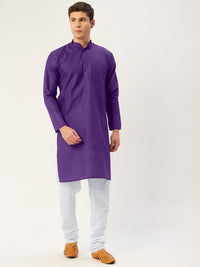 Thumbnail for Jompers Men's Purple Cotton Solid Kurta Only