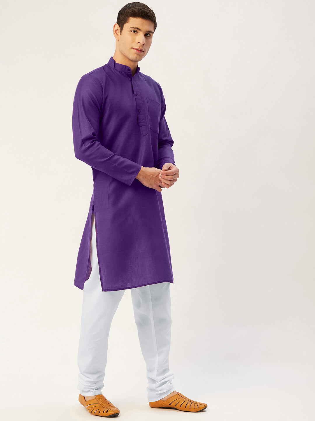 Jompers Men's Purple Cotton Solid Kurta Pyjama