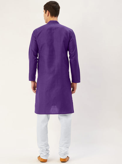 Jompers Men's Purple Cotton Solid Kurta Pyjama