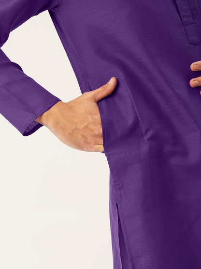 Jompers Men's Purple Cotton Solid Kurta Pyjama