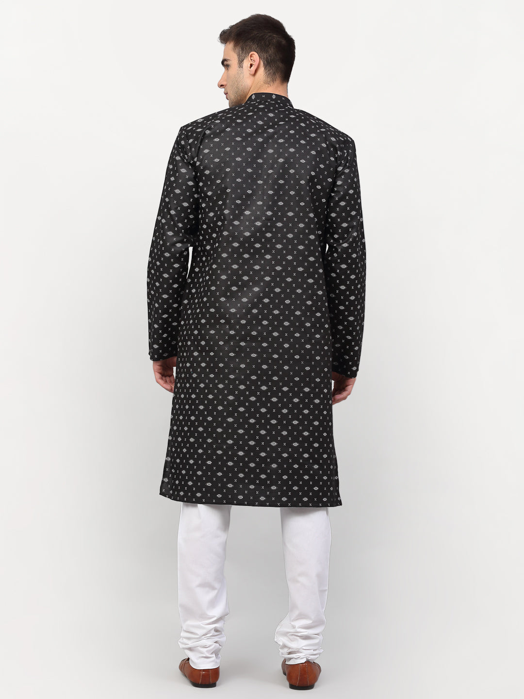 Jompers Men's Black Printed Cotton Kurta Only