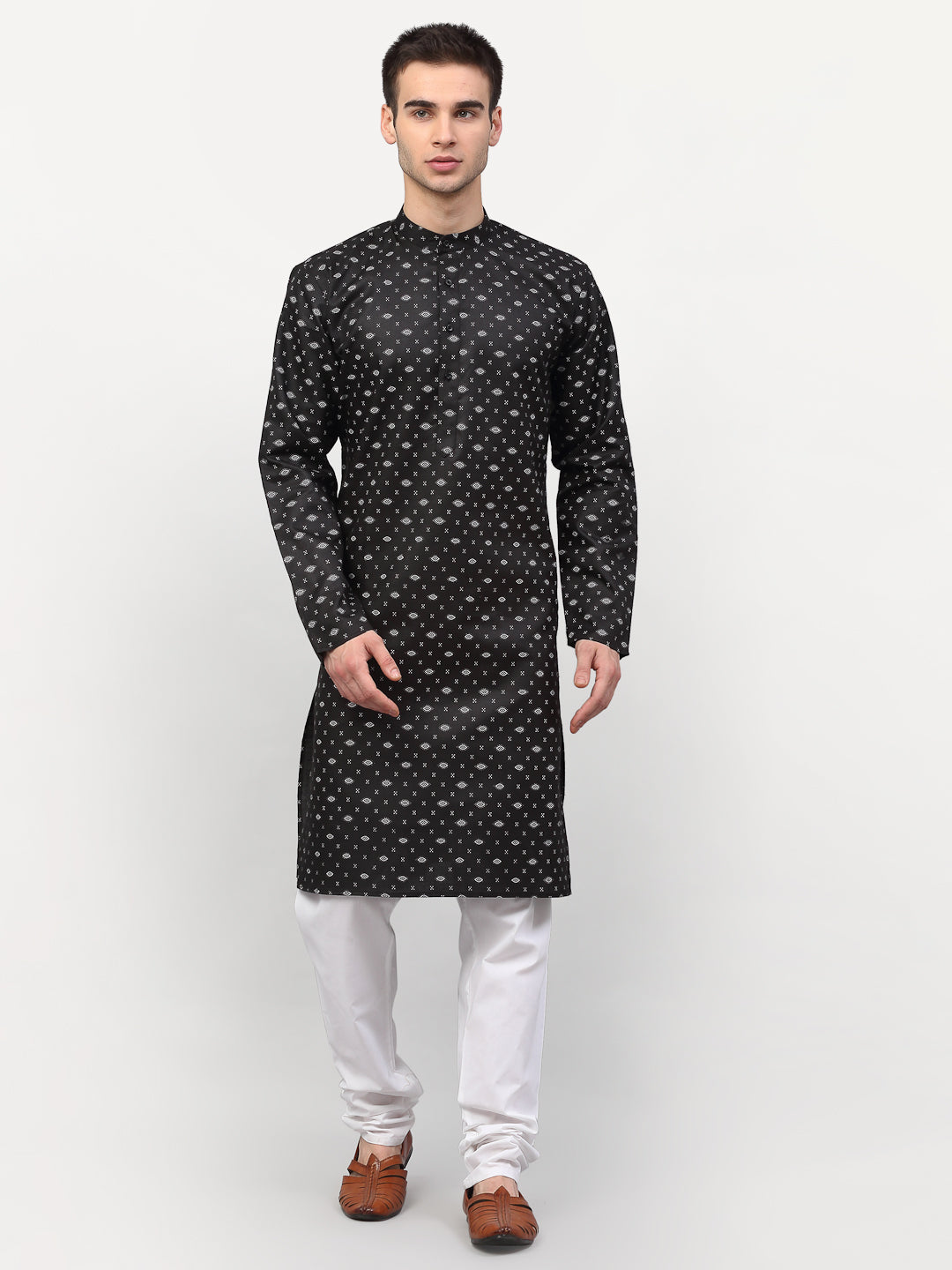 Jompers Men's Black Printed Cotton Kurta Payjama Sets
