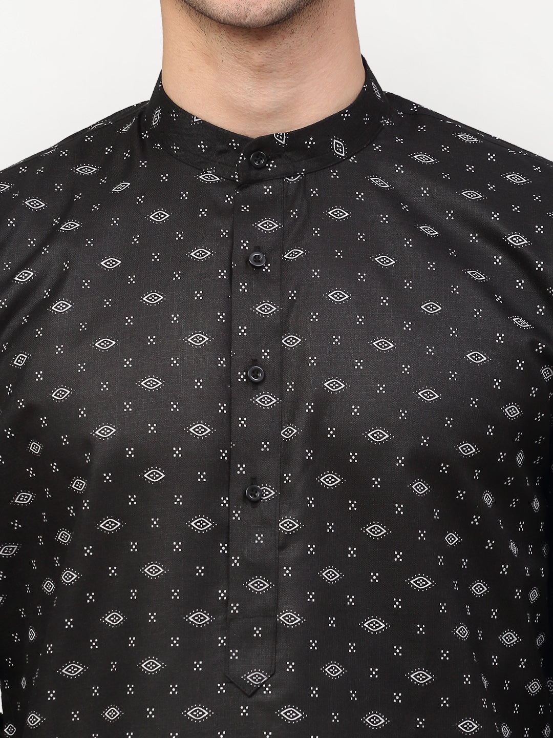 Jompers Men's Black Printed Cotton Kurta Payjama Sets