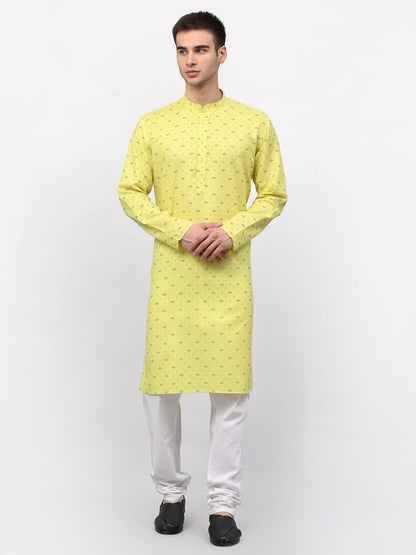 Jompers Men's Lemon Printed Cotton Kurta Payjama Sets