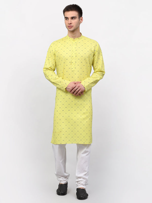 Jompers Men's Lemon Printed Cotton Kurta Only