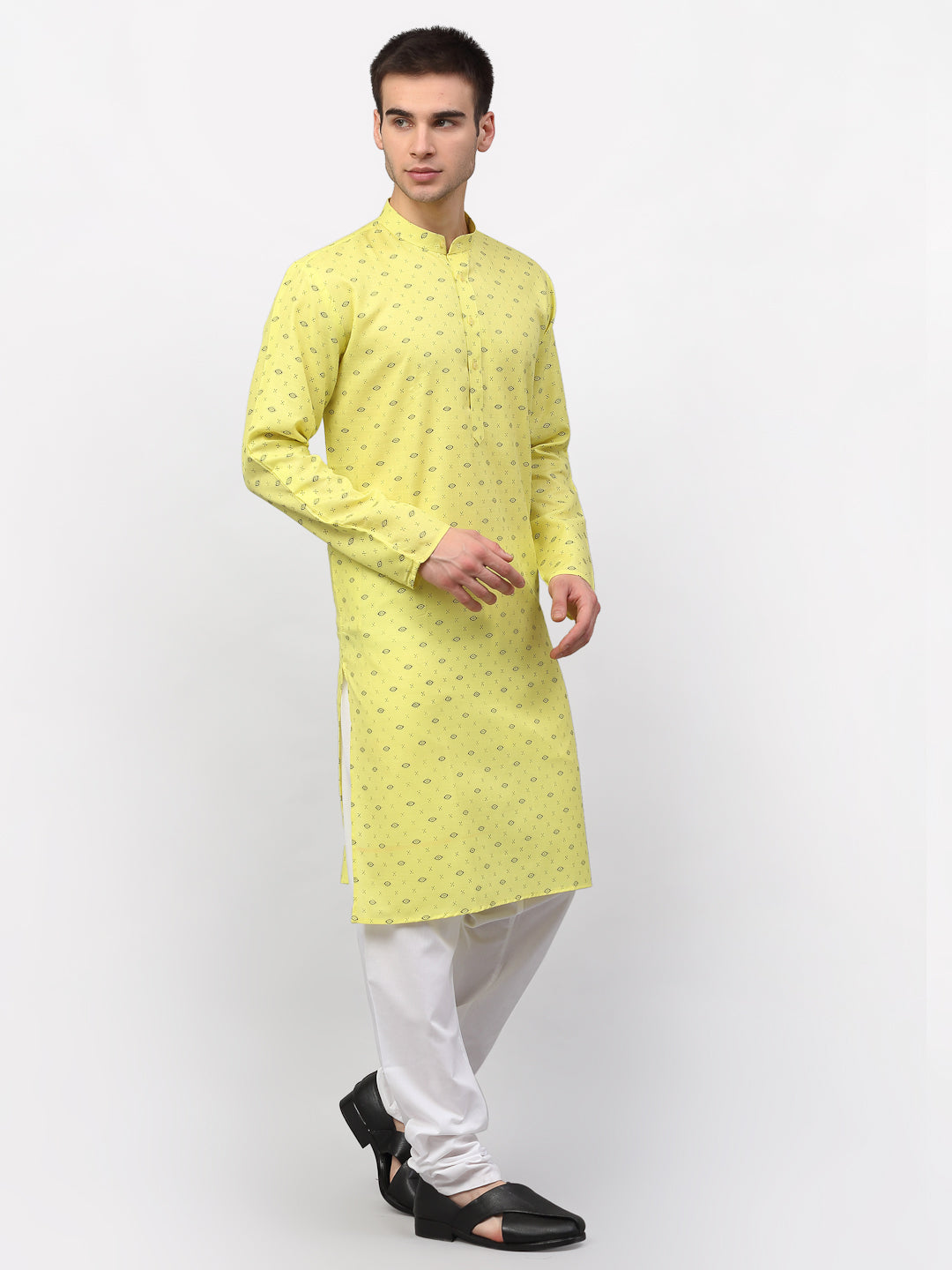 Jompers Men's Lemon Printed Cotton Kurta Only