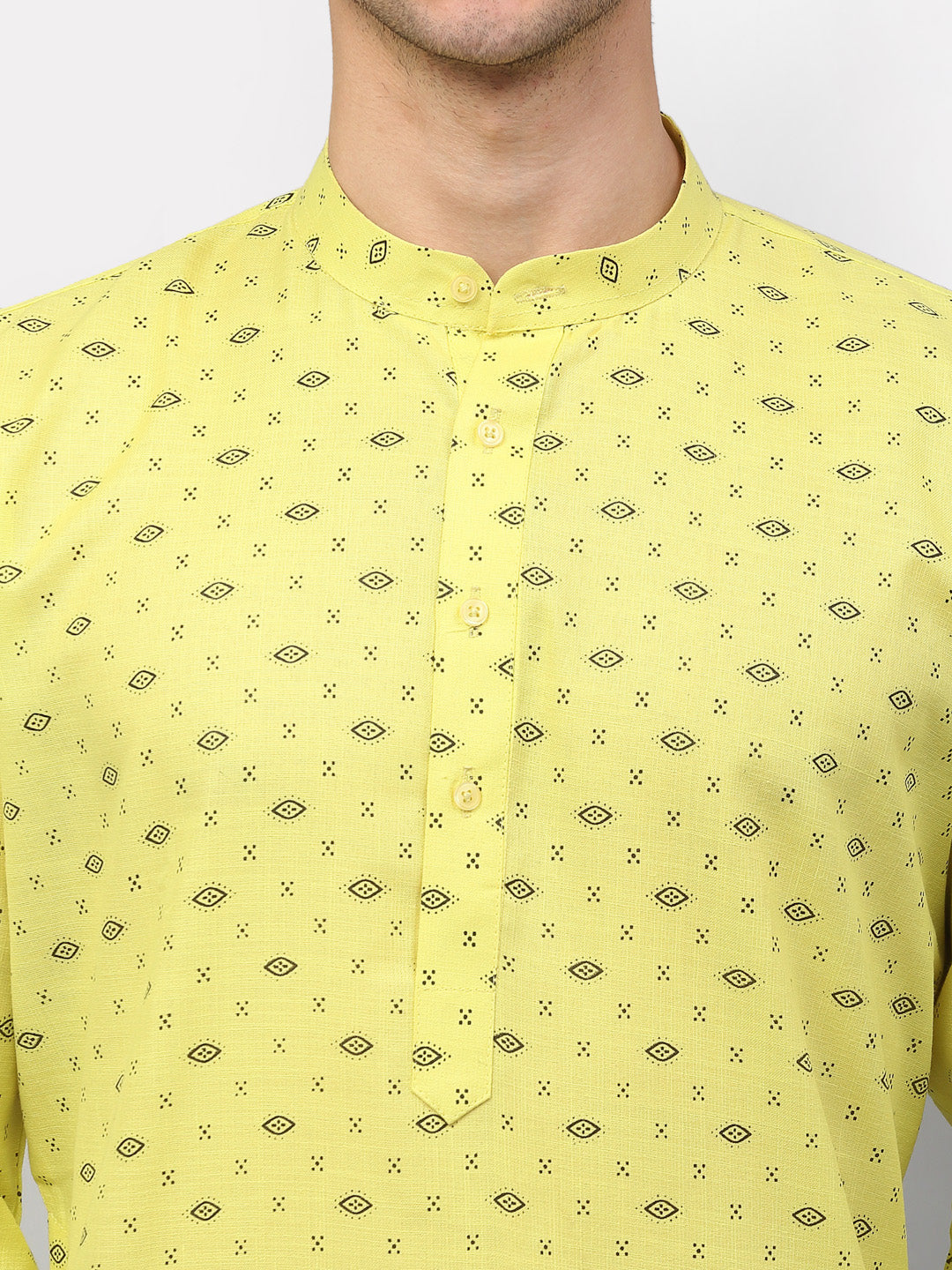 Jompers Men's Lemon Printed Cotton Kurta Only
