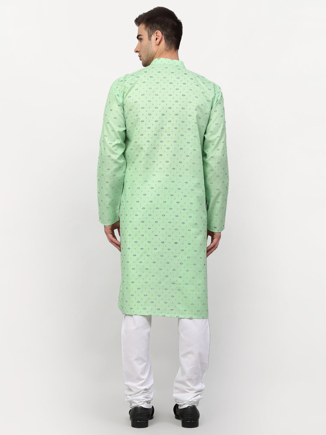 Jompers Men's Green Printed Cotton Kurta Payjama Sets