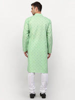 Thumbnail for Jompers Men's Green Printed Cotton Kurta Payjama Sets