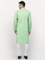 Thumbnail for Jompers Men's Green Printed Cotton Kurta Only