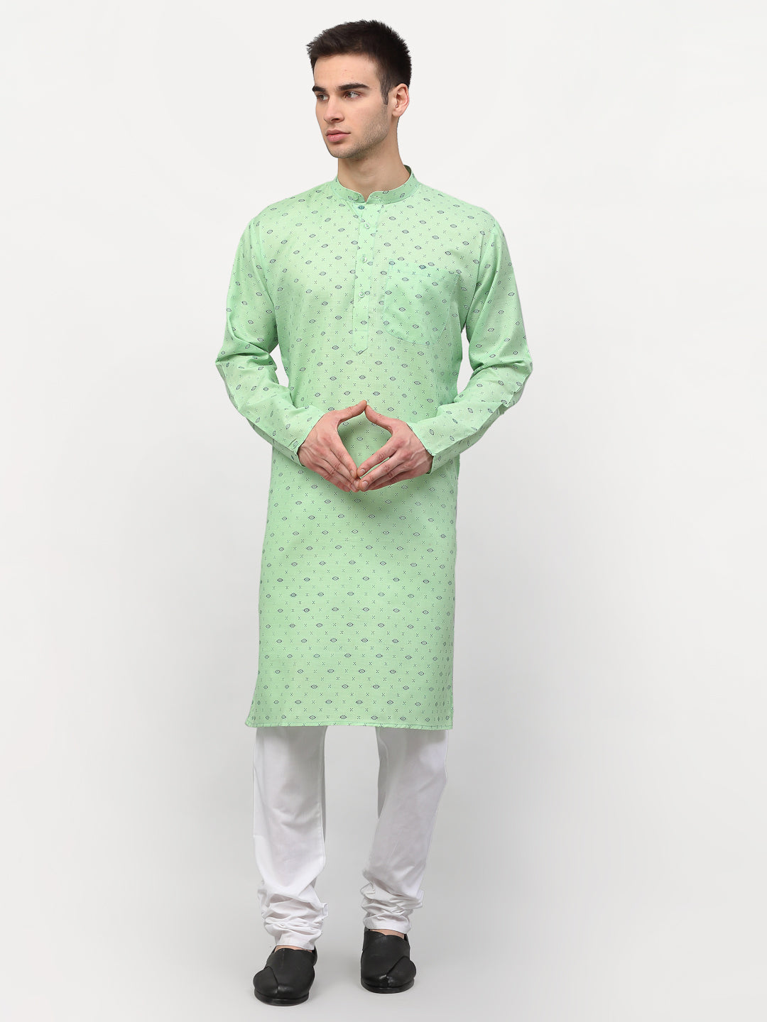 Jompers Men's Green Printed Cotton Kurta Payjama Sets