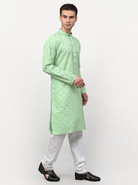 Thumbnail for Jompers Men's Green Printed Cotton Kurta Only
