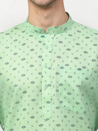 Thumbnail for Jompers Men's Green Printed Cotton Kurta Payjama Sets