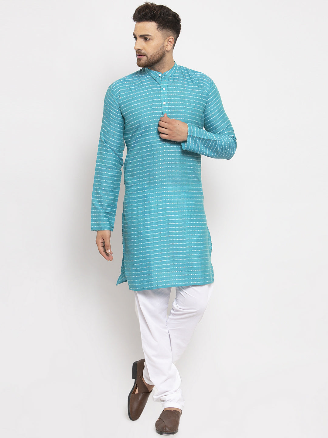 Jompers Men's Blue Printed Blue Kurta Payjama Set