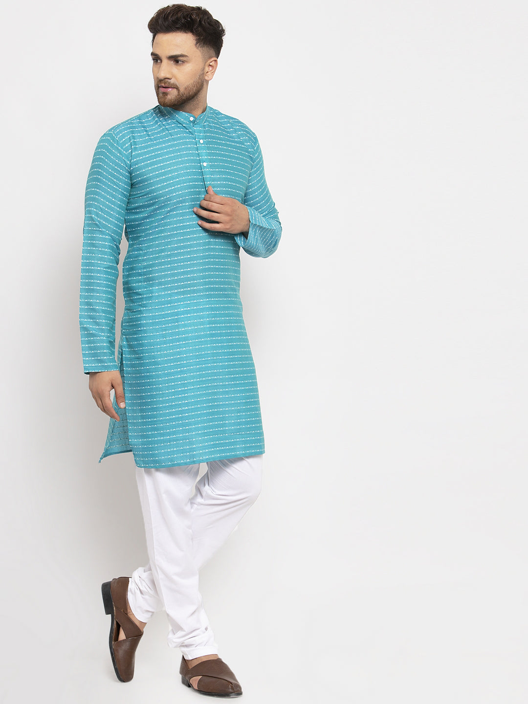 Jompers Men's Blue Printed Blue Kurta Payjama Set