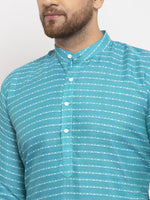 Thumbnail for Jompers Men's Blue Printed Blue Kurta Only