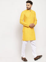 Thumbnail for Jompers Men Yellow Woven Design Straight Kurta with Churidar - Distacart