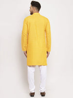 Thumbnail for Jompers Men Yellow Woven Design Straight Kurta with Churidar - Distacart