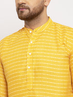 Thumbnail for Jompers Men Yellow Woven Design Straight Kurta with Churidar - Distacart