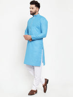 Thumbnail for Jompers Men Blue & White Embroidered Kurta Only - Distacart