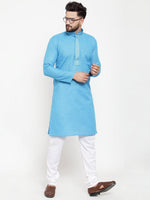 Thumbnail for Jompers Men Blue & White Embroidered Kurta Only - Distacart