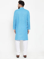 Thumbnail for Jompers Men Blue & White Embroidered Kurta Only - Distacart