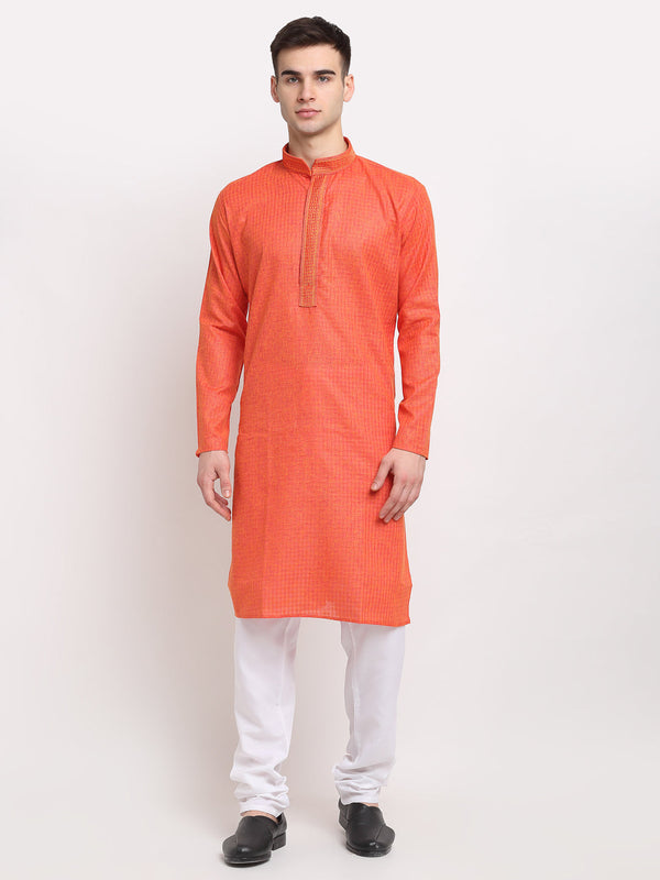 Jompers Men's D-Orange Woven Kurta Payjama Sets