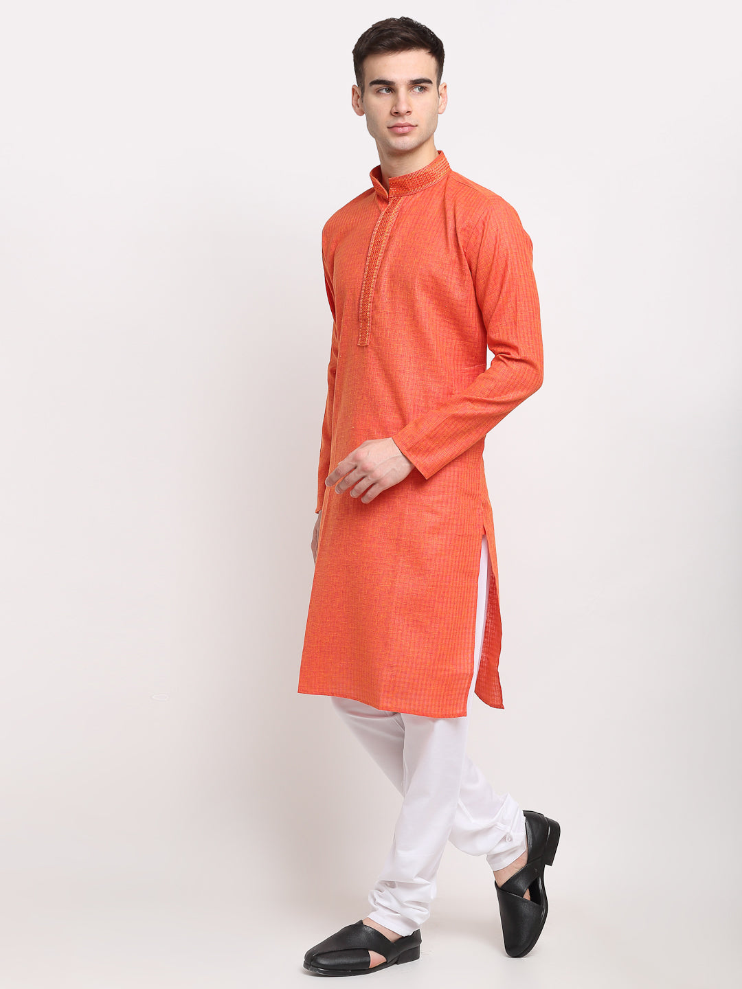 Jompers Men's D-Orange Woven Kurta Payjama Sets