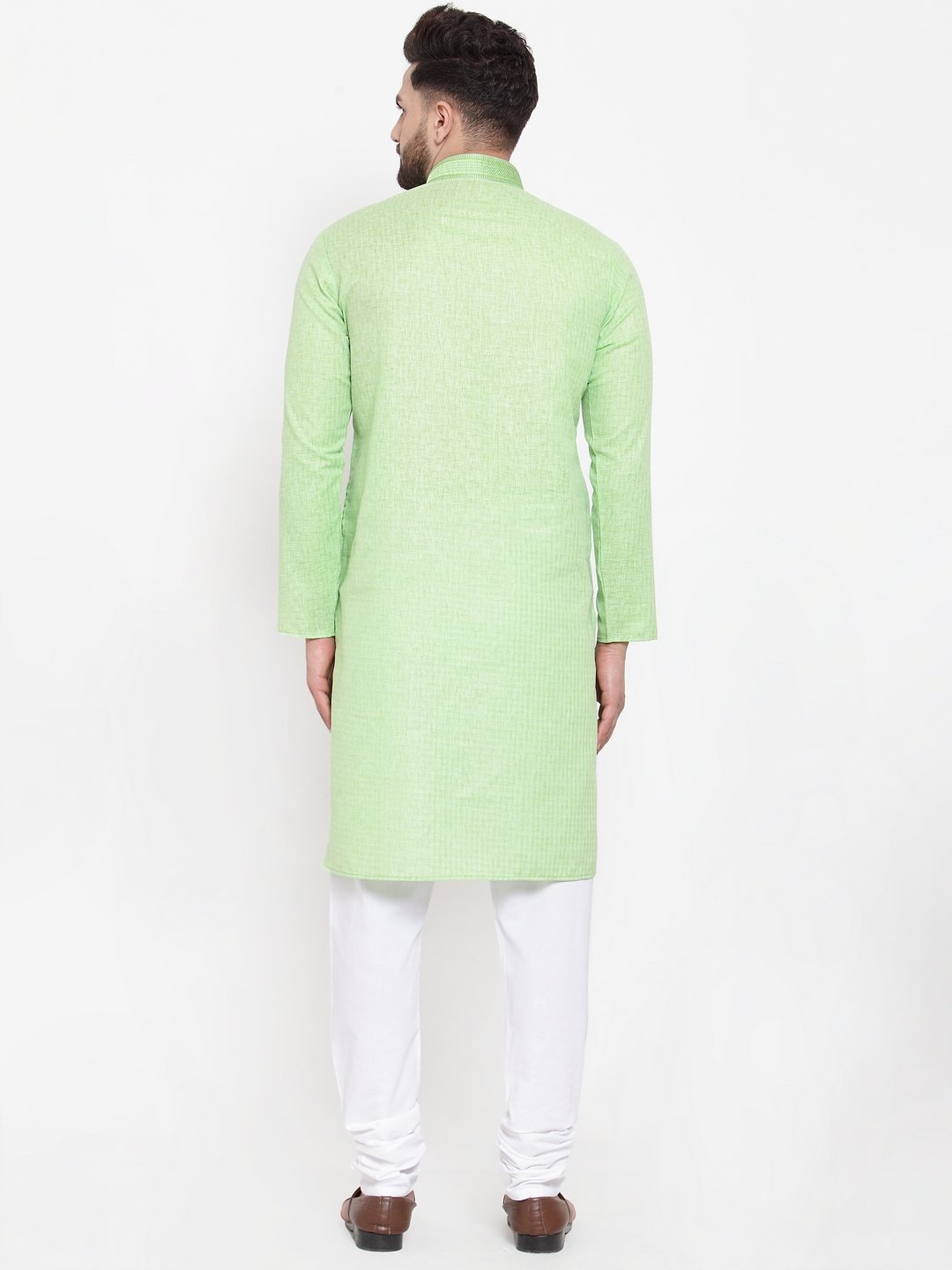 Jompers Men Green & White Embroidered Kurta with Churidar - Distacart
