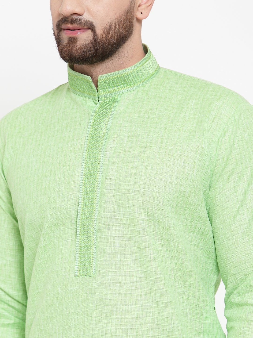 Jompers Men Green & White Embroidered Kurta with Churidar - Distacart
