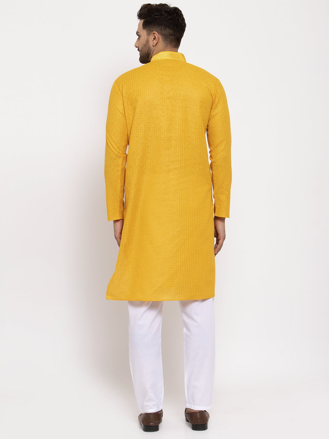 Jompers Men's Beautiful Mustard Woven Kurta Payjama Sets