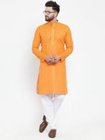 Thumbnail for Jompers Men Orange & White Embroidered Kurta with Churidar - Distacart