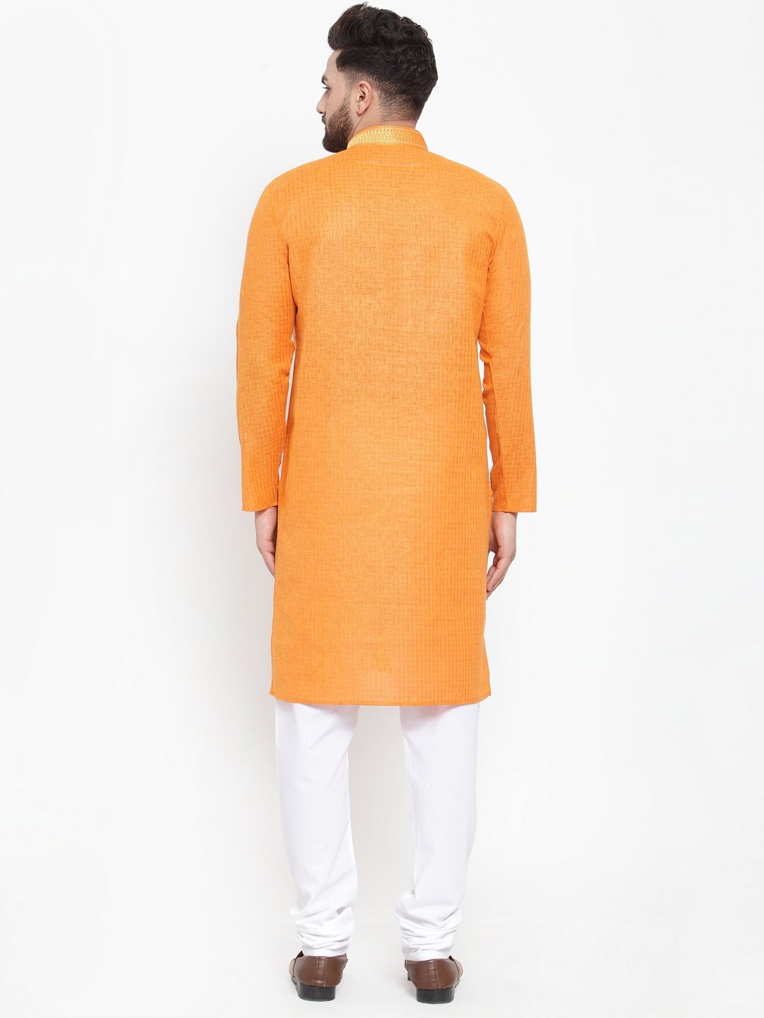 Jompers Men Orange & White Embroidered Kurta Only - Distacart