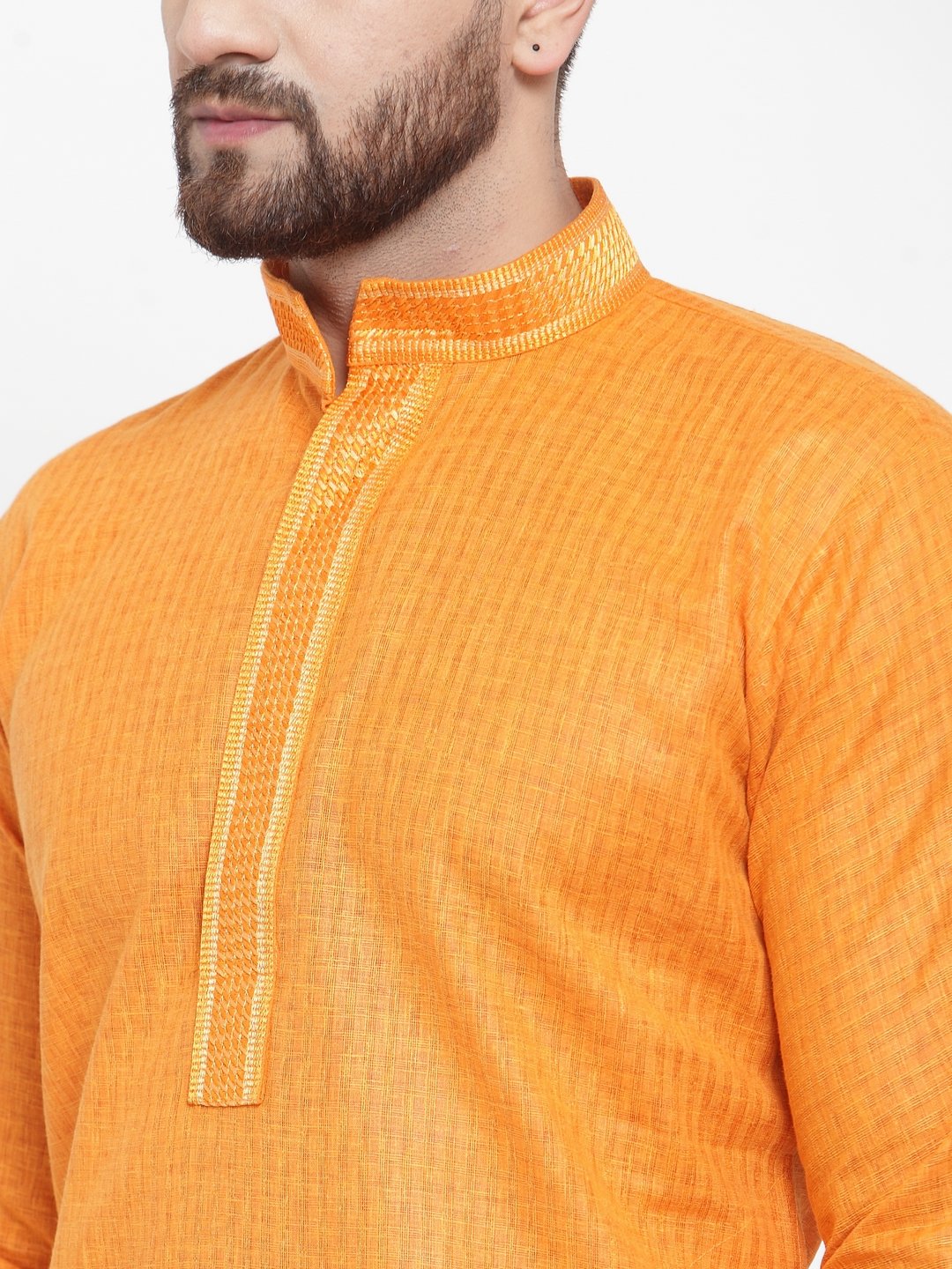 Jompers Men Orange & White Embroidered Kurta with Churidar - Distacart