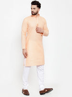 Thumbnail for Jompers Men Peach & White Embroidered Kurta with Churidar - Distacart