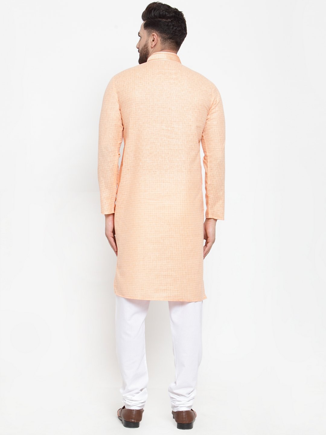Jompers Men Peach & White Embroidered Kurta with Churidar - Distacart