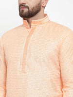 Thumbnail for Jompers Men Peach & White Embroidered Kurta with Churidar - Distacart